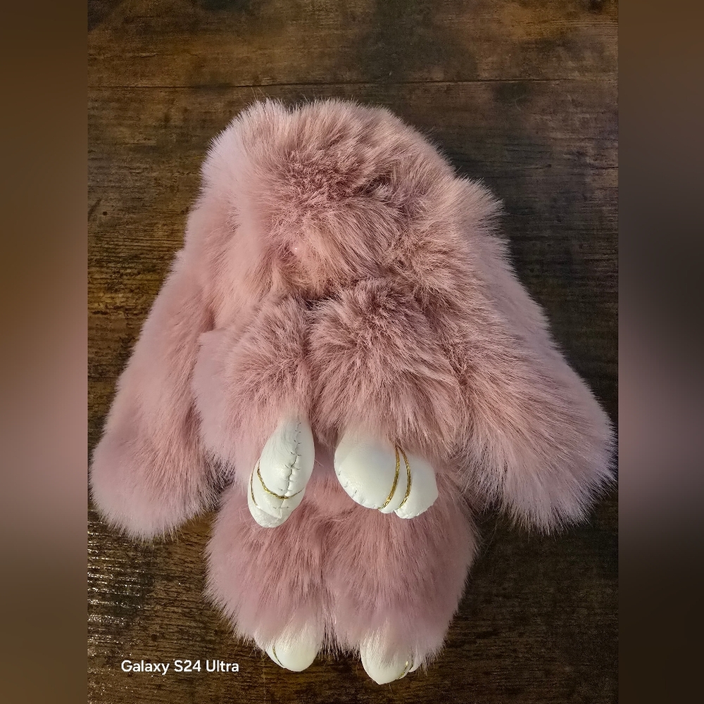 Adorable Plush Mauve / Dusty Rose Bunny Handbag Charm Accesory